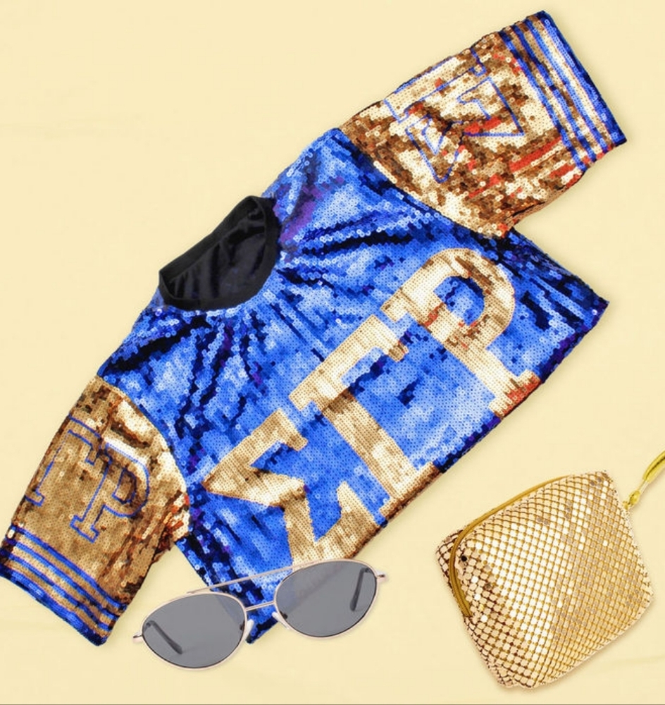 SGRHO Sorority Blue and Gold Sequin Jersey Shirt - Picture 3 of 6